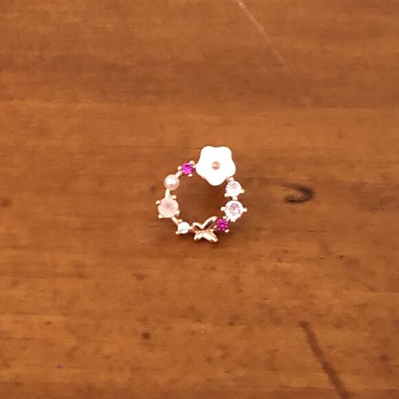 Ramla Rose Gold Crystal Pearl Flower Stud Earrings Dainty Butterfly Design NWOT - Picture 5 of 12